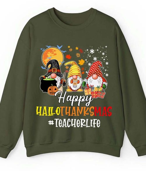 Happy Hallothanksmas Teacher's Busy Life Teacher Sweatshirt