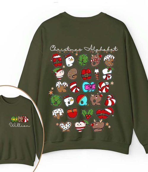Personalized Christmas Alphabet Teacher Two Sided Sweatshirt