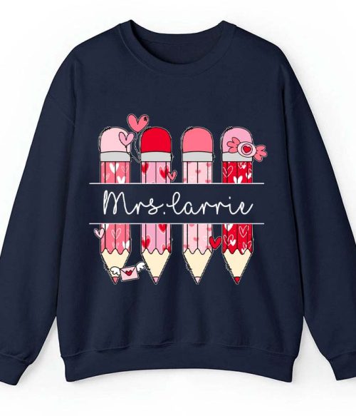 Personalized Pink Pencil Name Teacher Sweatshirt