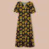 Art Sunflower Teacher V-Neck Long Dress