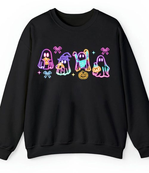 Colorful Neon Ghost Pumpkin Teacher Sweatshirt