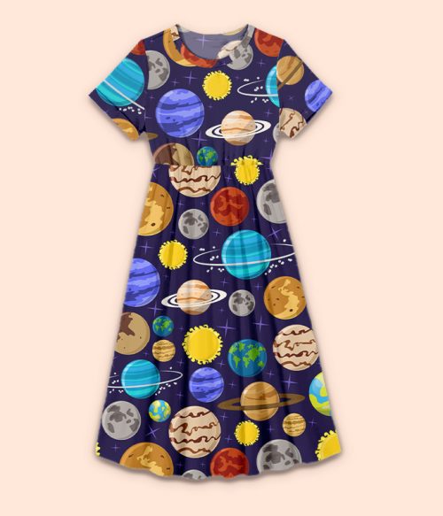Travel The Universe Teacher Printed One Piece Dress