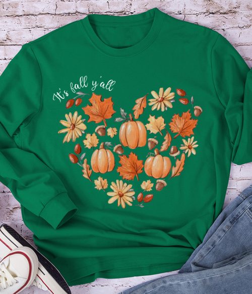 It's Fall Y'all The Heartbeat Of Fall Teacher Long Sleeve T-Shirt