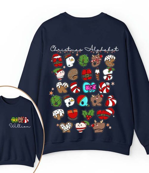 Personalized Christmas Alphabet Teacher Two Sided Sweatshirt