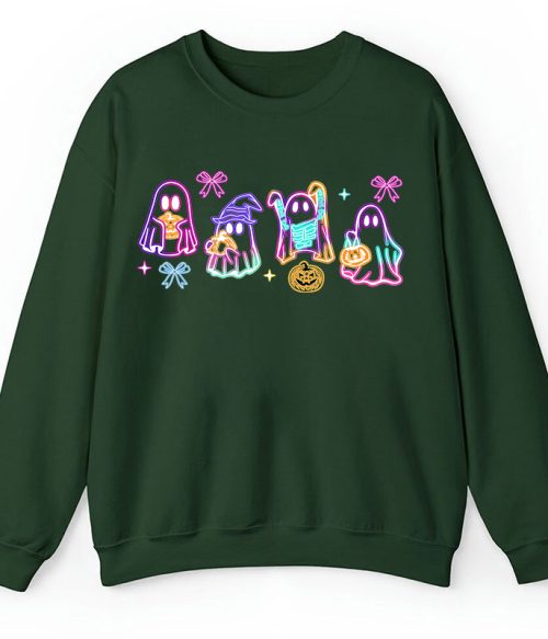 Colorful Neon Ghost Pumpkin Teacher Sweatshirt