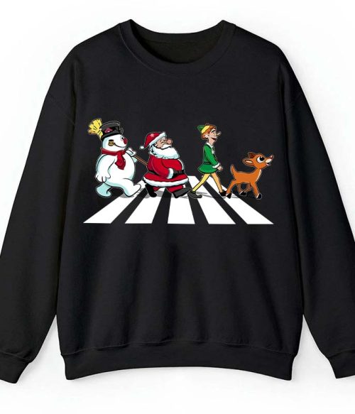 Santa Claus And His Friends Crossing The Road Teacher Sweatshirt