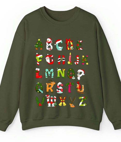 Christmas Alphabet All The Cute Things In Christmas Teacher Sweatshirt