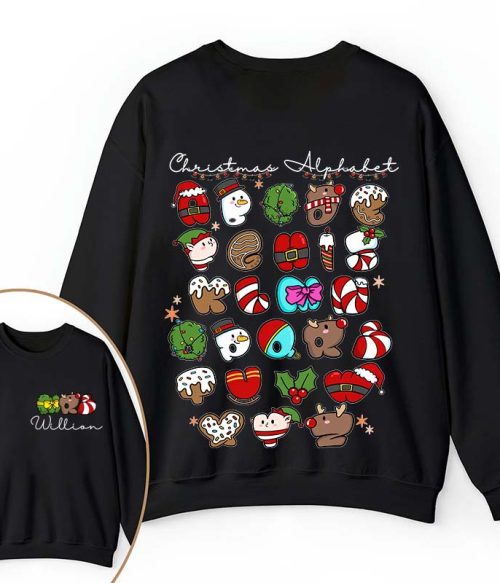 Personalized Christmas Alphabet Teacher Two Sided Sweatshirt