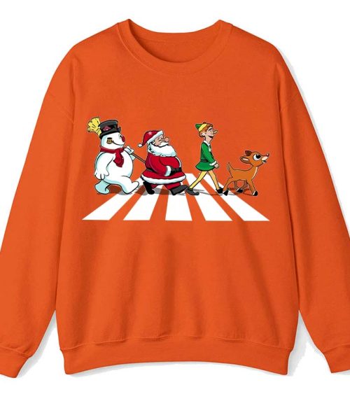 Santa Claus And His Friends Crossing The Road Teacher Sweatshirt