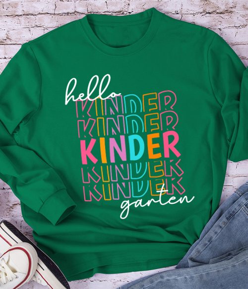 Personalized Hello Kindergarten Letters Colorful Long Sleeve T-Shirt