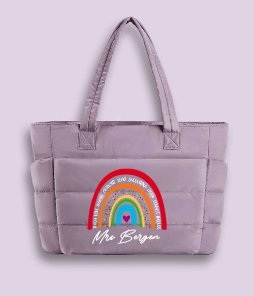 Personalized Pencil Ruler Teacher Name Teacher Puffy Tote Bag