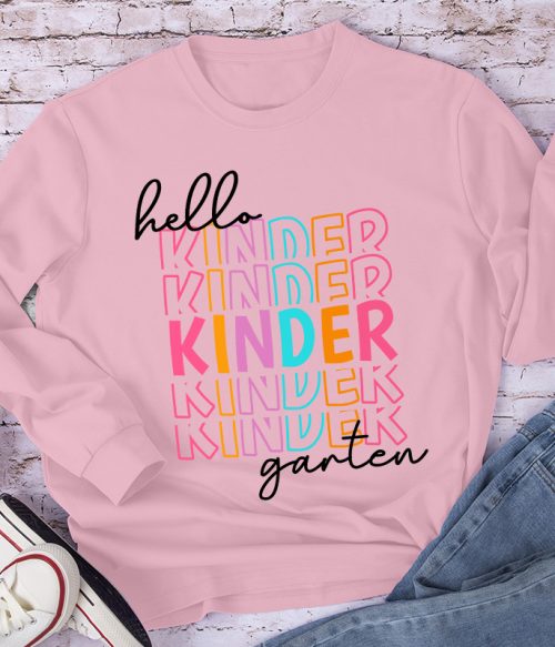 Personalized Hello Kindergarten Letters Colorful Long Sleeve T-Shirt