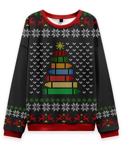 Crayon Christmas Tree Teacher Ungly Knit Sweatshirt