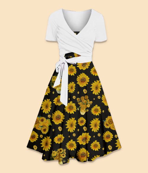 Art Sunflower Teacher Uspender Long Skirt Top Suit