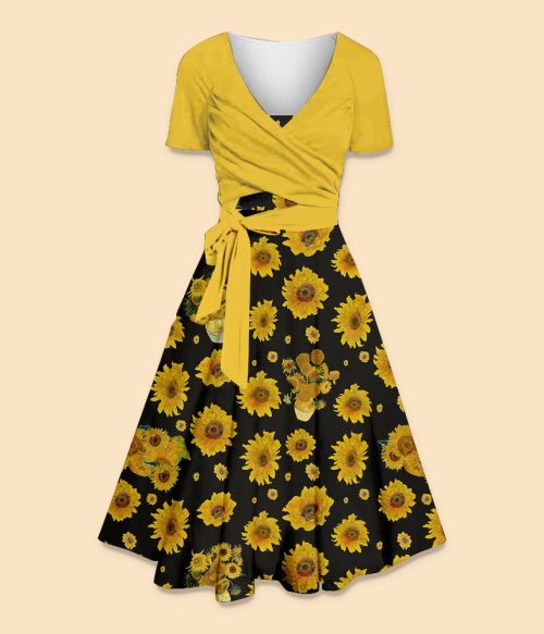 Art Sunflower Teacher Uspender Long Skirt Top Suit