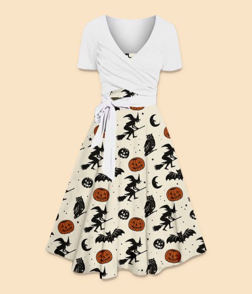 Halloween Witch Teacher Suspender Long Skirt Top Suit