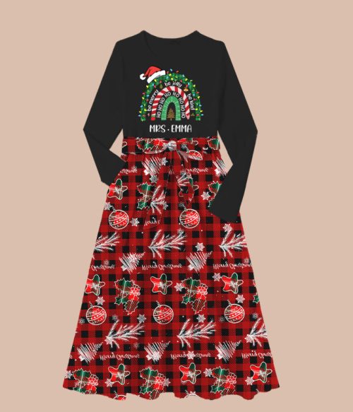 Personalized Be Merry Be Jolly Be Kind Christmas Teacher Long-Sleeved One Piece Dress