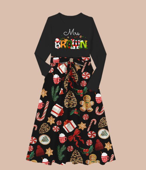 Personalized Christmas Style Teacher Long-Sleeved One Piece Dress
