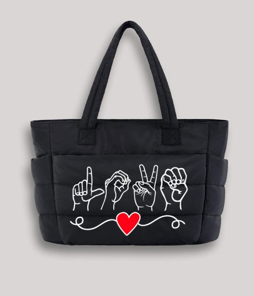 Love Sign Language Teacher Puffy Tote Bag
