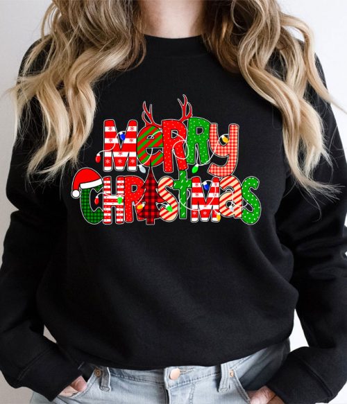 Merry Christmas With Rich Pattern Teacher Sweatshirt