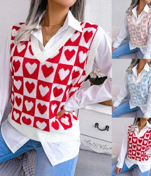 Heart Checker Pattern Sweater Vest