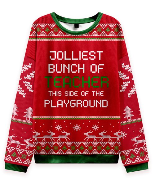 Jolliest Bunch Of Teacher In This Side Of The Playground Teacher Ungly Knit Sweatshirt