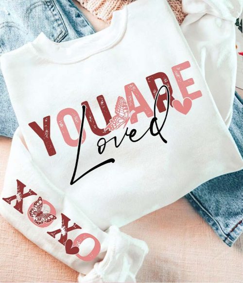 You Are Loved XOXO Teacher Sleeve Print Sweatshirt