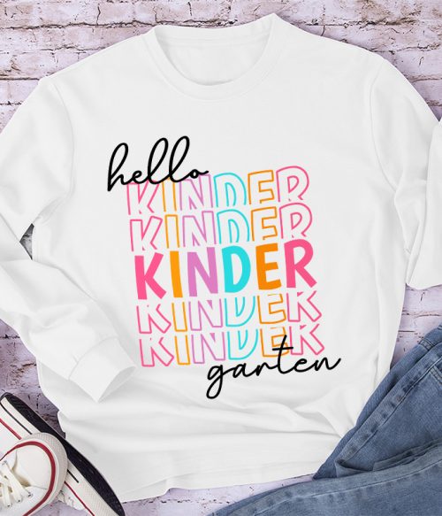 Personalized Hello Kindergarten Letters Colorful Long Sleeve T-Shirt