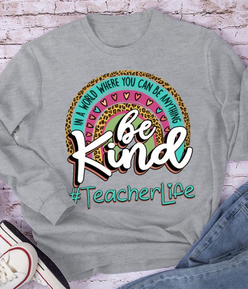 Be Kind Leopard Print Rainbow Long Sleeve T-Shirt
