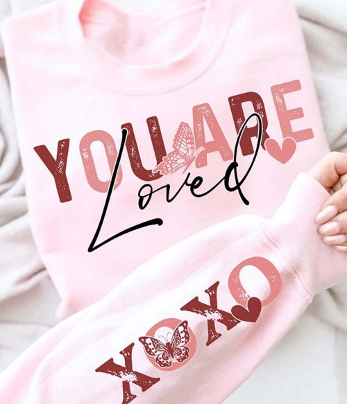 You Are Loved XOXO Teacher Sleeve Print Sweatshirt