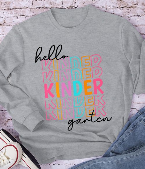 Personalized Hello Kindergarten Letters Colorful Long Sleeve T-Shirt