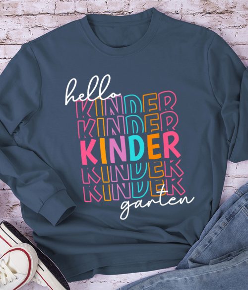 Personalized Hello Kindergarten Letters Colorful Long Sleeve T-Shirt